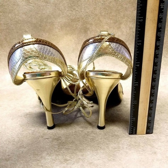Delicious Cleopatra SnakeSkin GoldSilverBronze Strap Wrap Heels - Picture 6 of 10